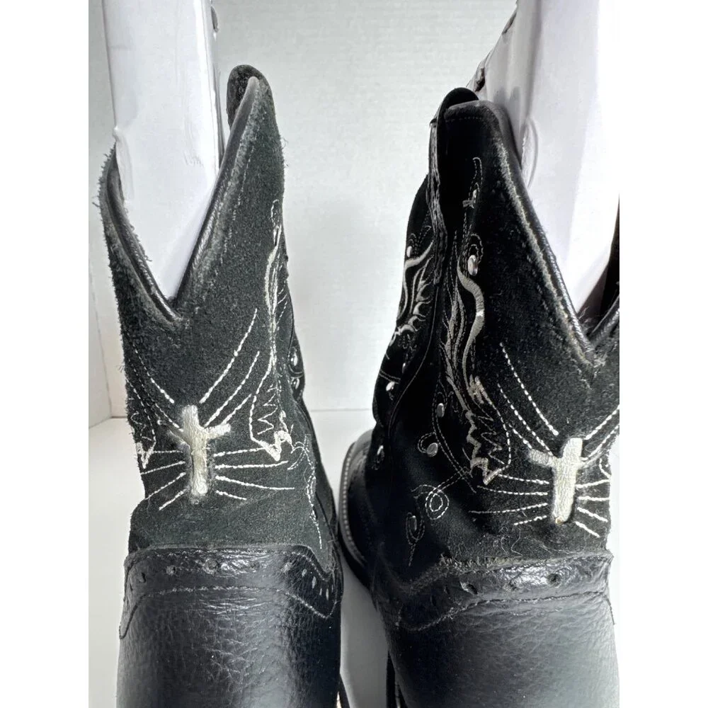 Justin Boots Black Gypsy Embroidered Square Toe Western L9977 Womens 8.5B - Picture 14 of 16